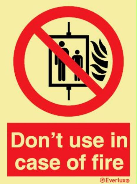 Safety sign In case of fire do not use the lift